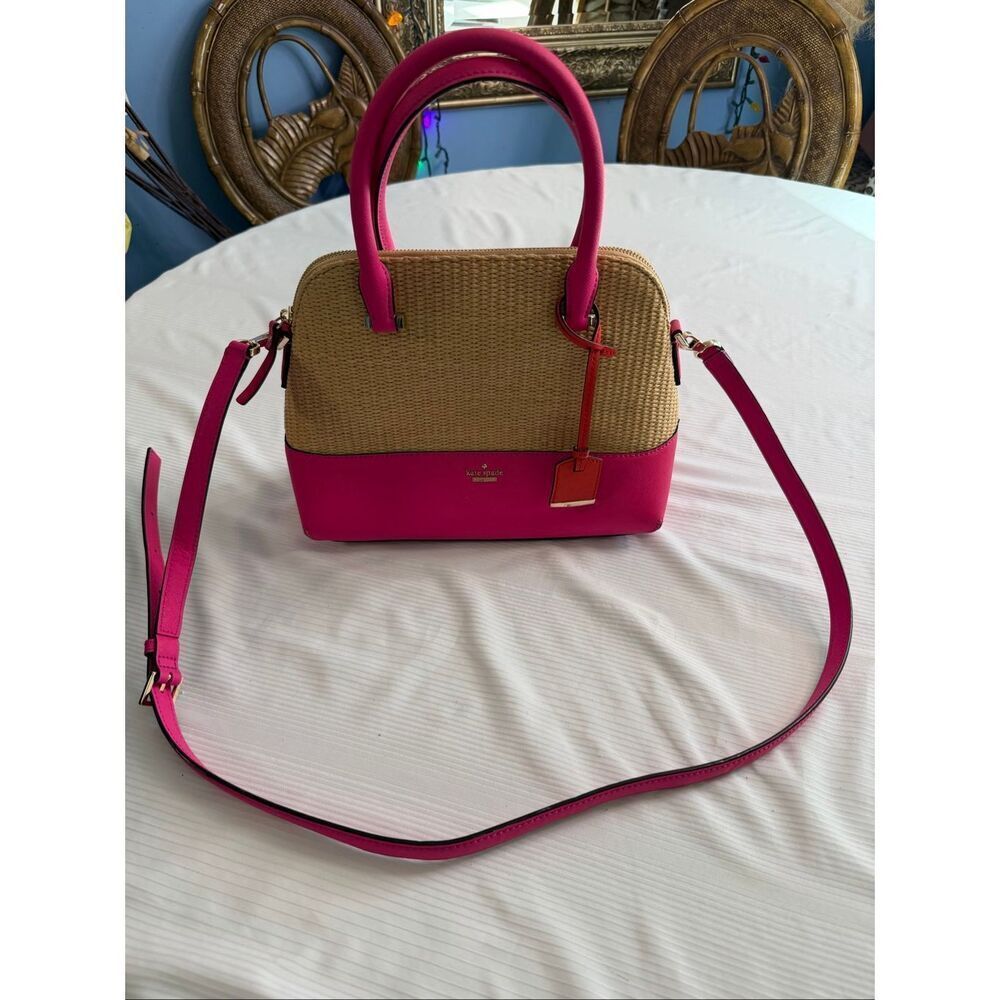 Kate Spade Cameron Street Maise Straw and Leather Shoulder Handbag